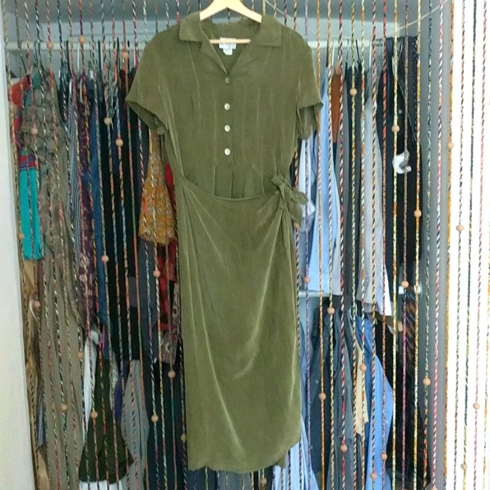 Vintage olive gree, suede K. C. Spencer dress made in USA